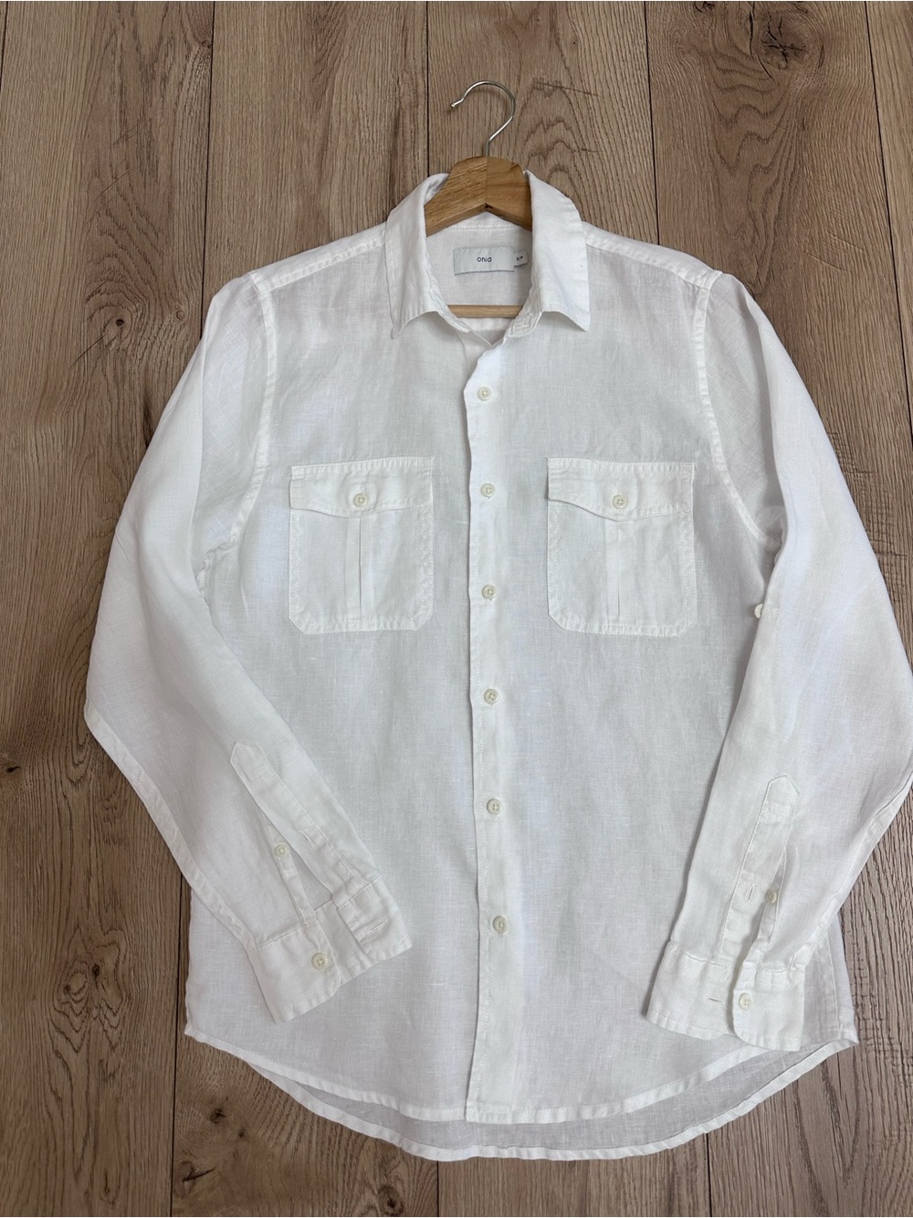 Onia White Linen Button-Down Shirt with Chest Pockets Size S
